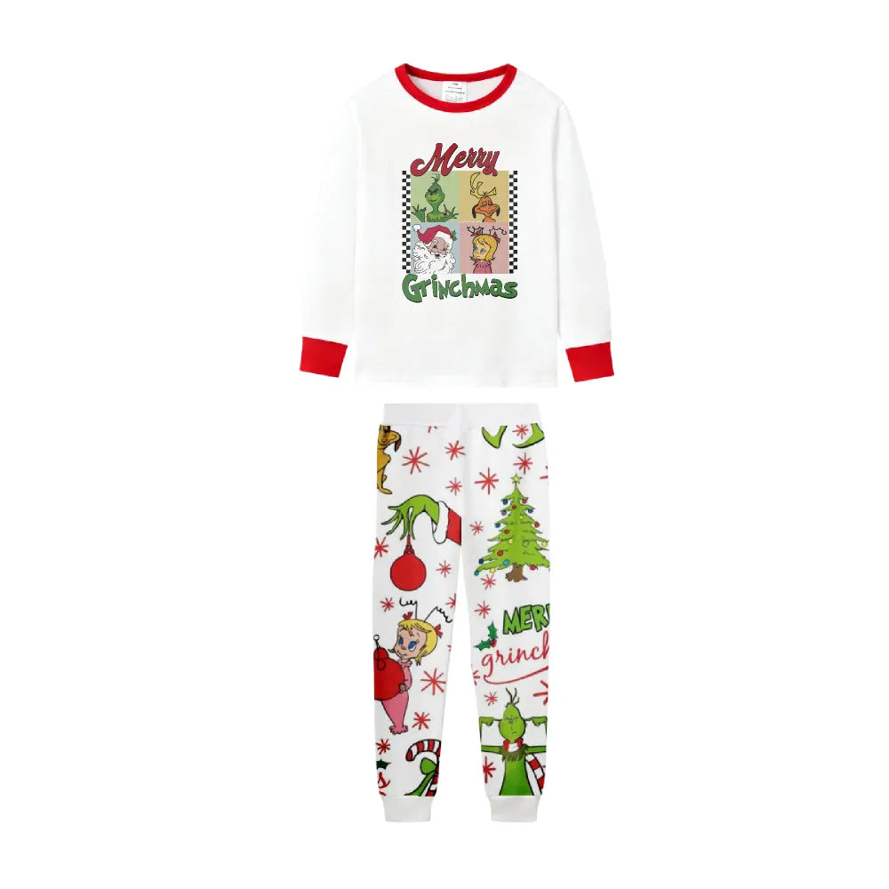 Family Christmas White Pajamas Set With Xmas Pattern Print