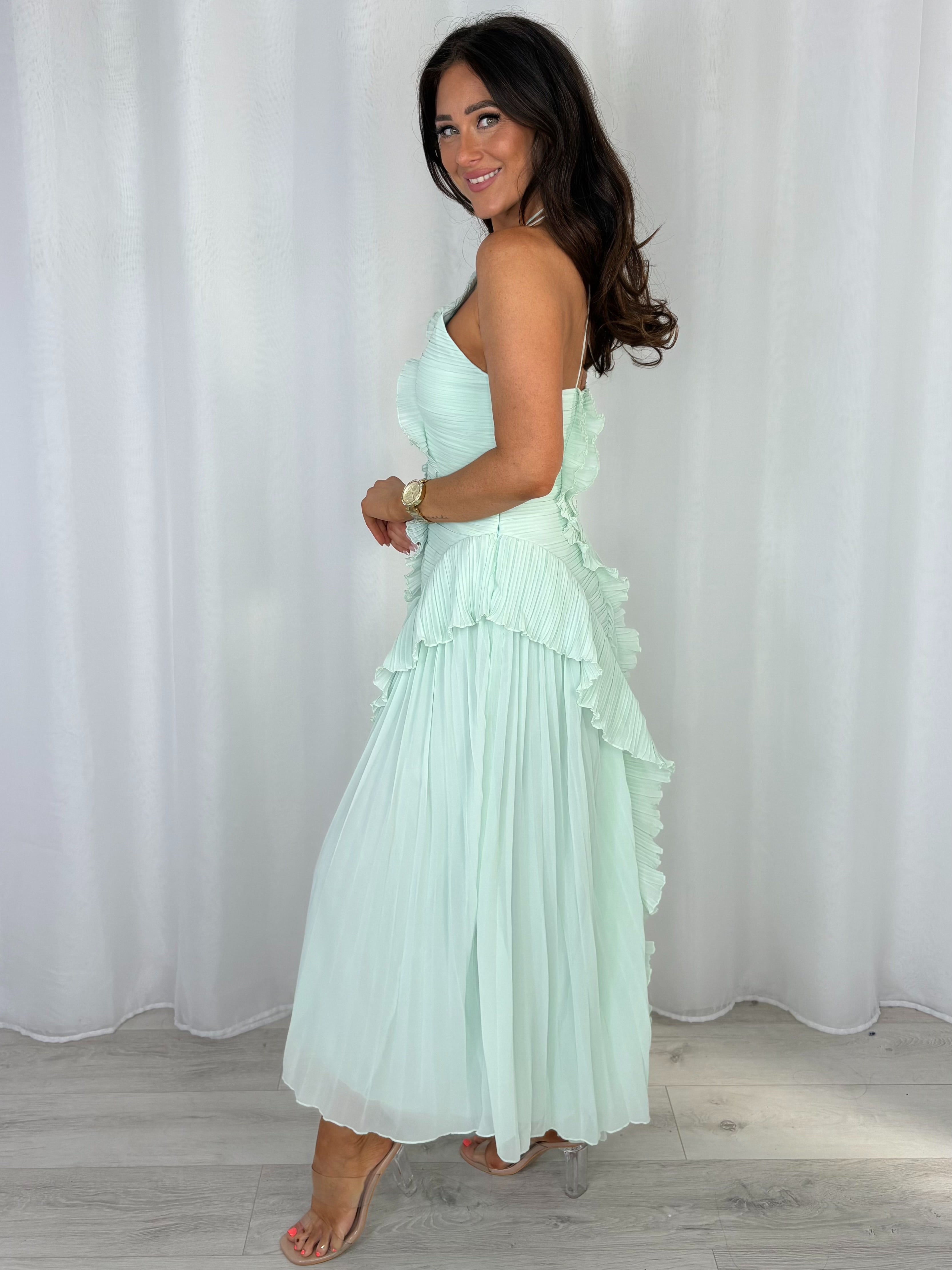 Pleated/Ruffle Detail Side Split Maxi Dress (3 Colours)