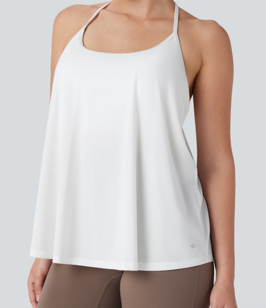 SoftlyZeroTM Airy Halter Draped Cool Touch Yoga Sports Top-D/DD/DDD/F Cups-UPF50+