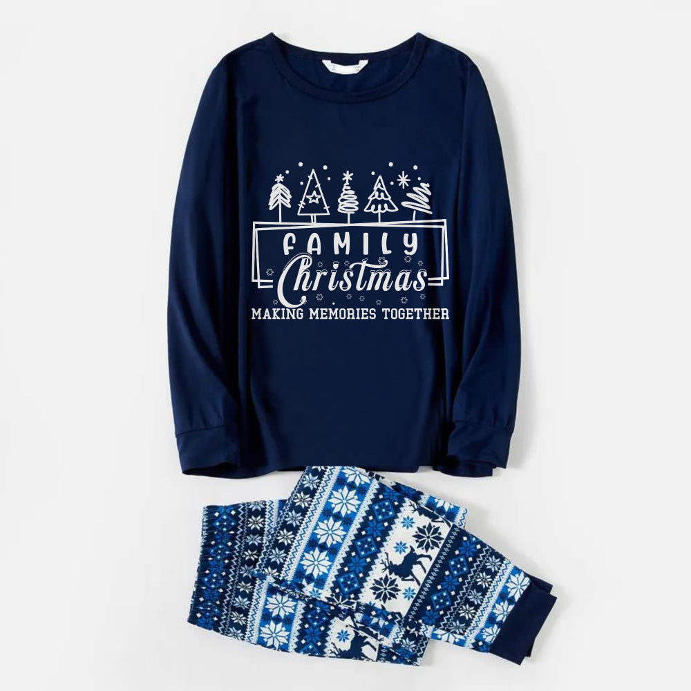 Joyful Blue Christmas Pajamas Set with Tree and Holiday Text Design