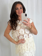 Floral Crochet Tassel Top And Midi Skirt Co-Ord