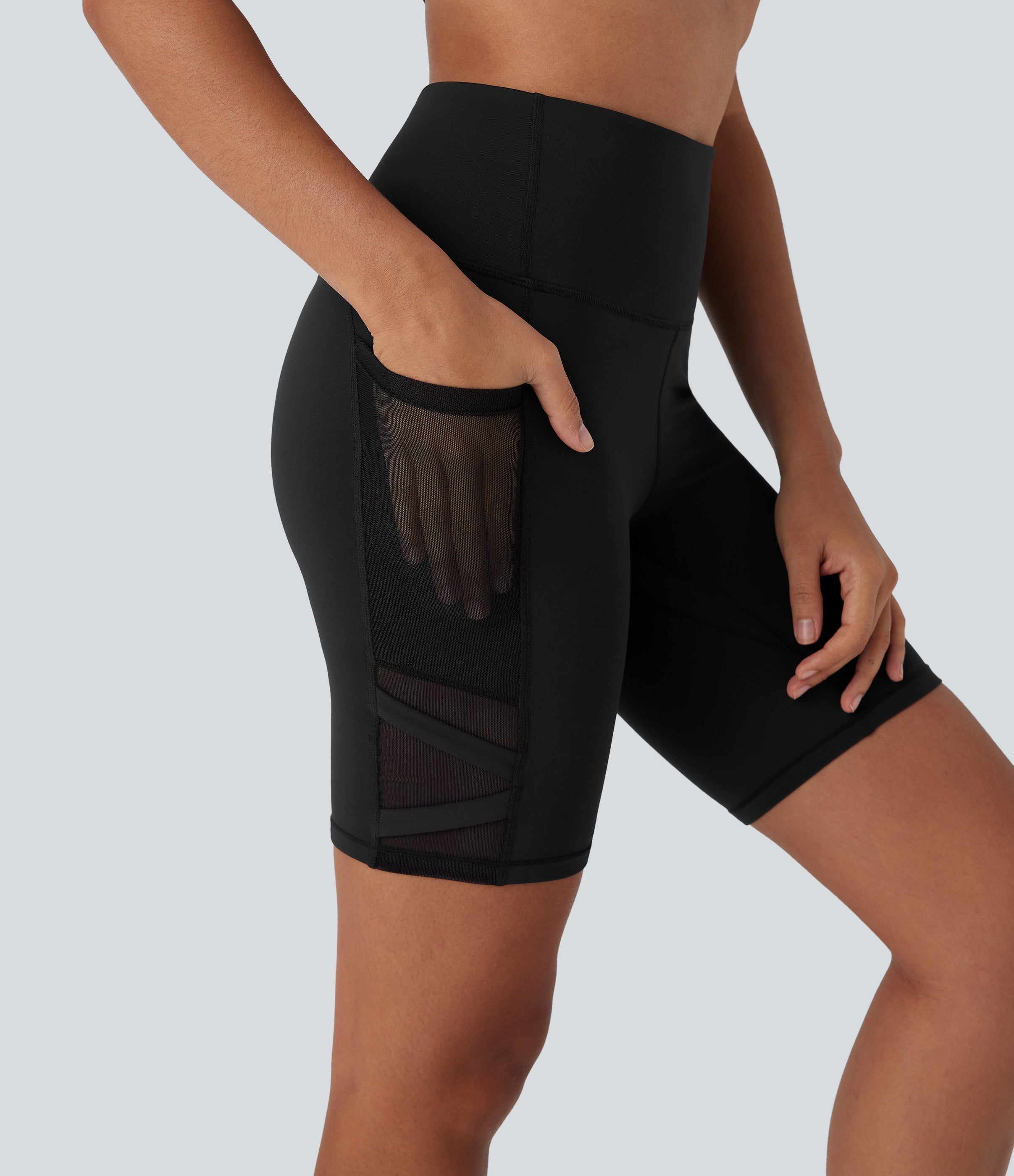 SpeedWaveTM High Waisted Contrast Mesh Quick Dry Yoga Biker Shorts 7'' with Pockets
