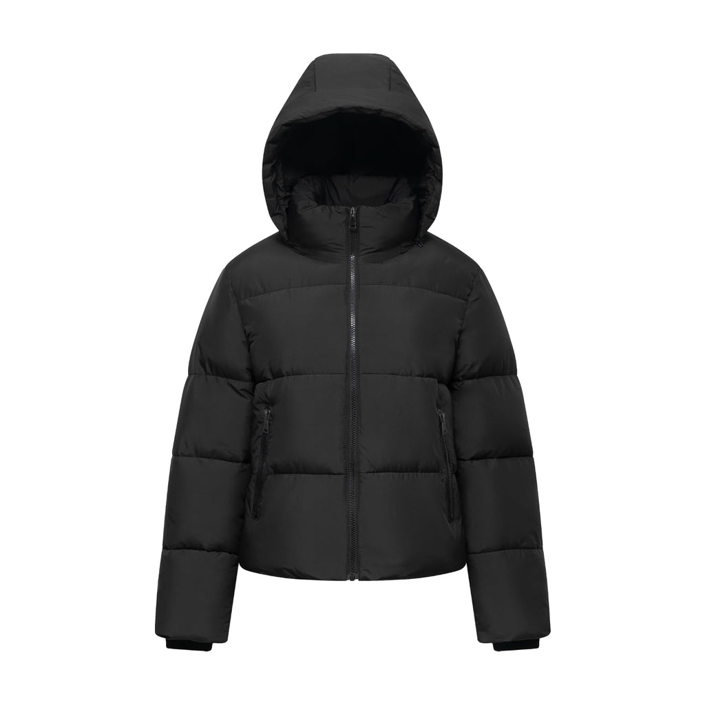Warm Core Premium Short Puffer Jackets with Removable Hood & Optional Faux Fur Linging, Lady Casual Outerwear Longsleeves Zip Pockets Warm Quilted Coat