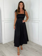 Riviera - Lace Tie-Shoulder Midi Dress (Black)