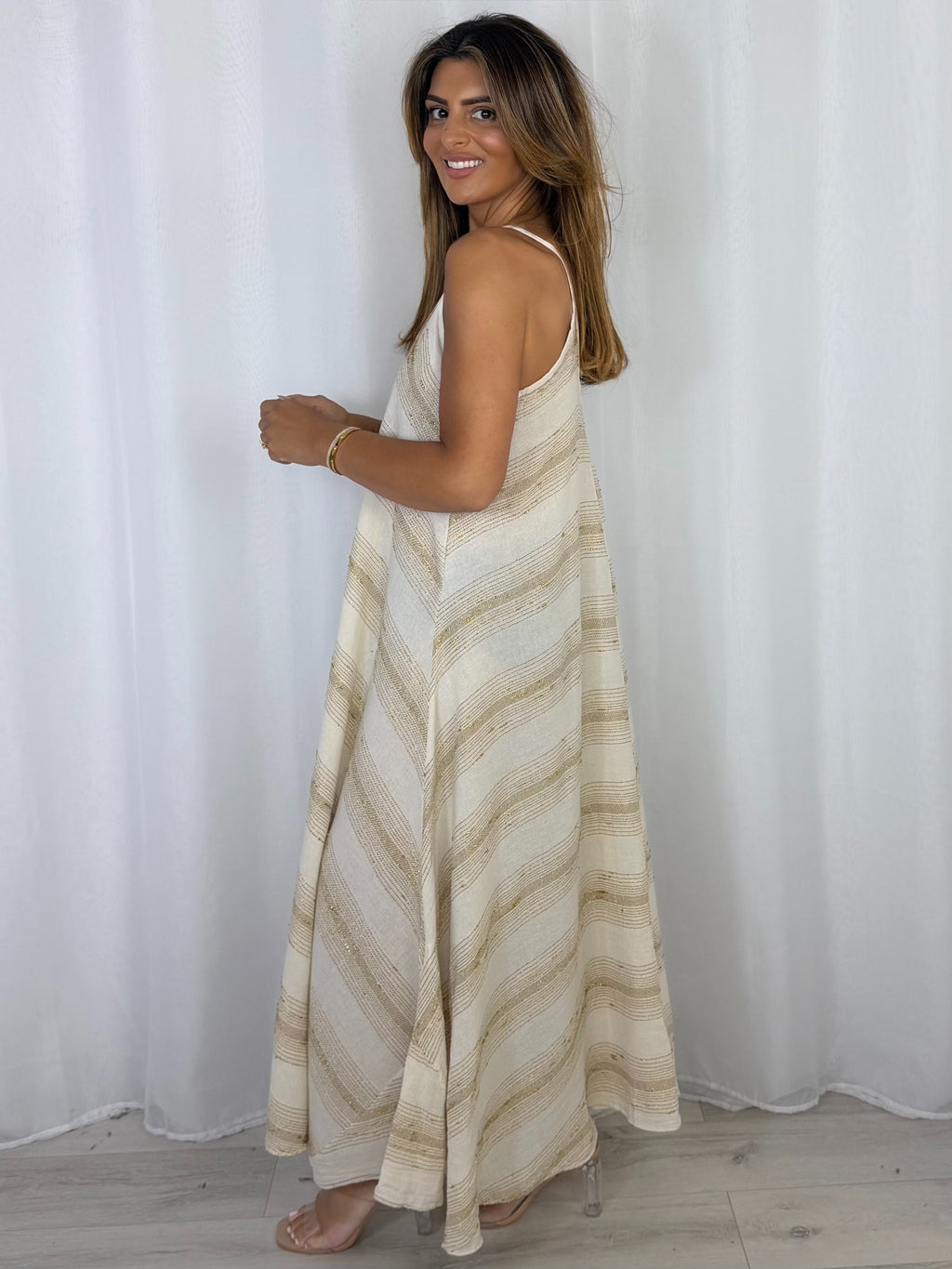 V-Neck Strap Gold Fleck Maxi Dress (5 Colours)