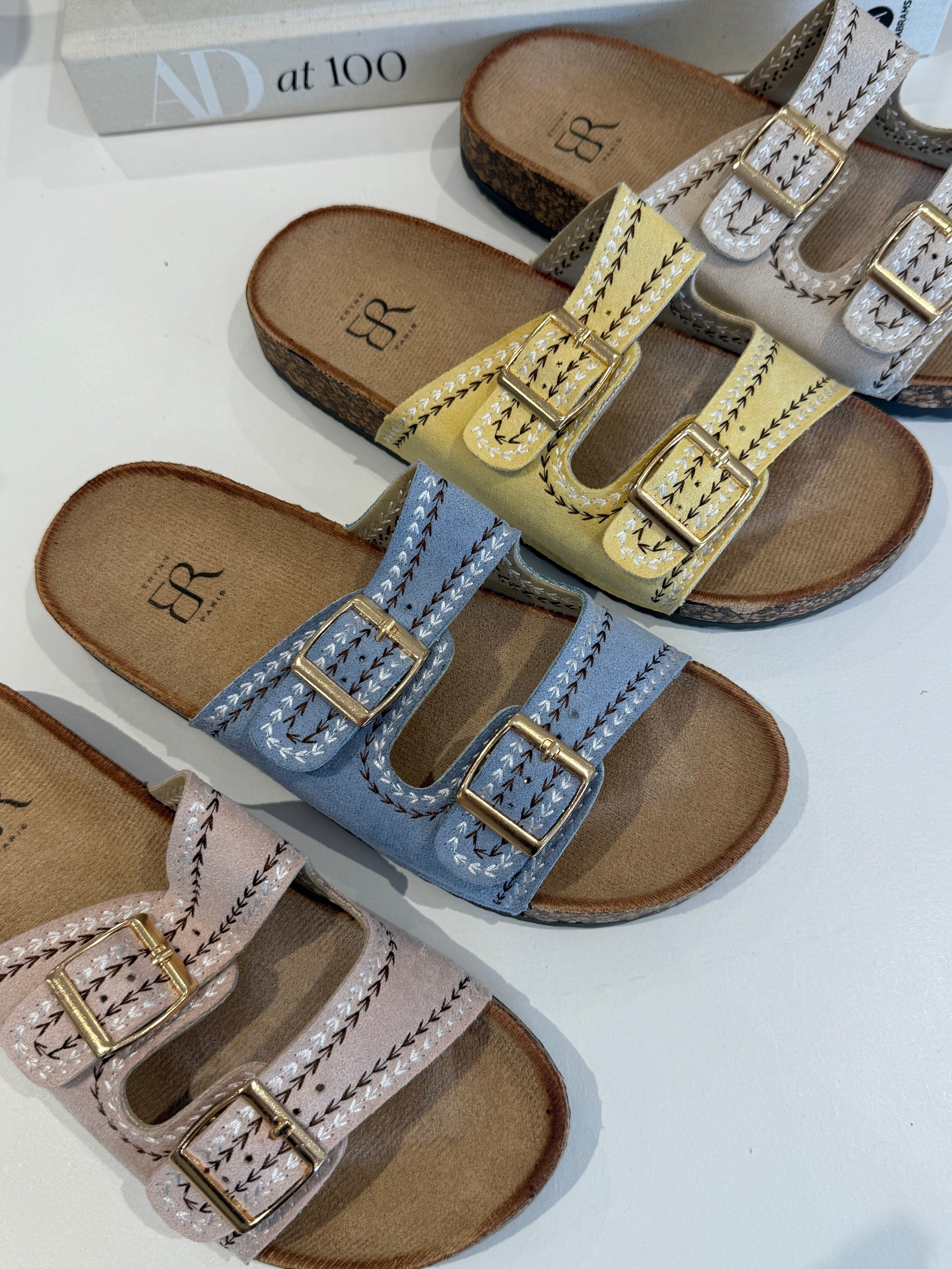 Chunky Cork Sole Double Buckle Stitching Detail Sandal (4 Colours)