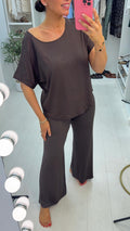 Helana Plain Loose Fit Dipped Hem Co-Ord Set