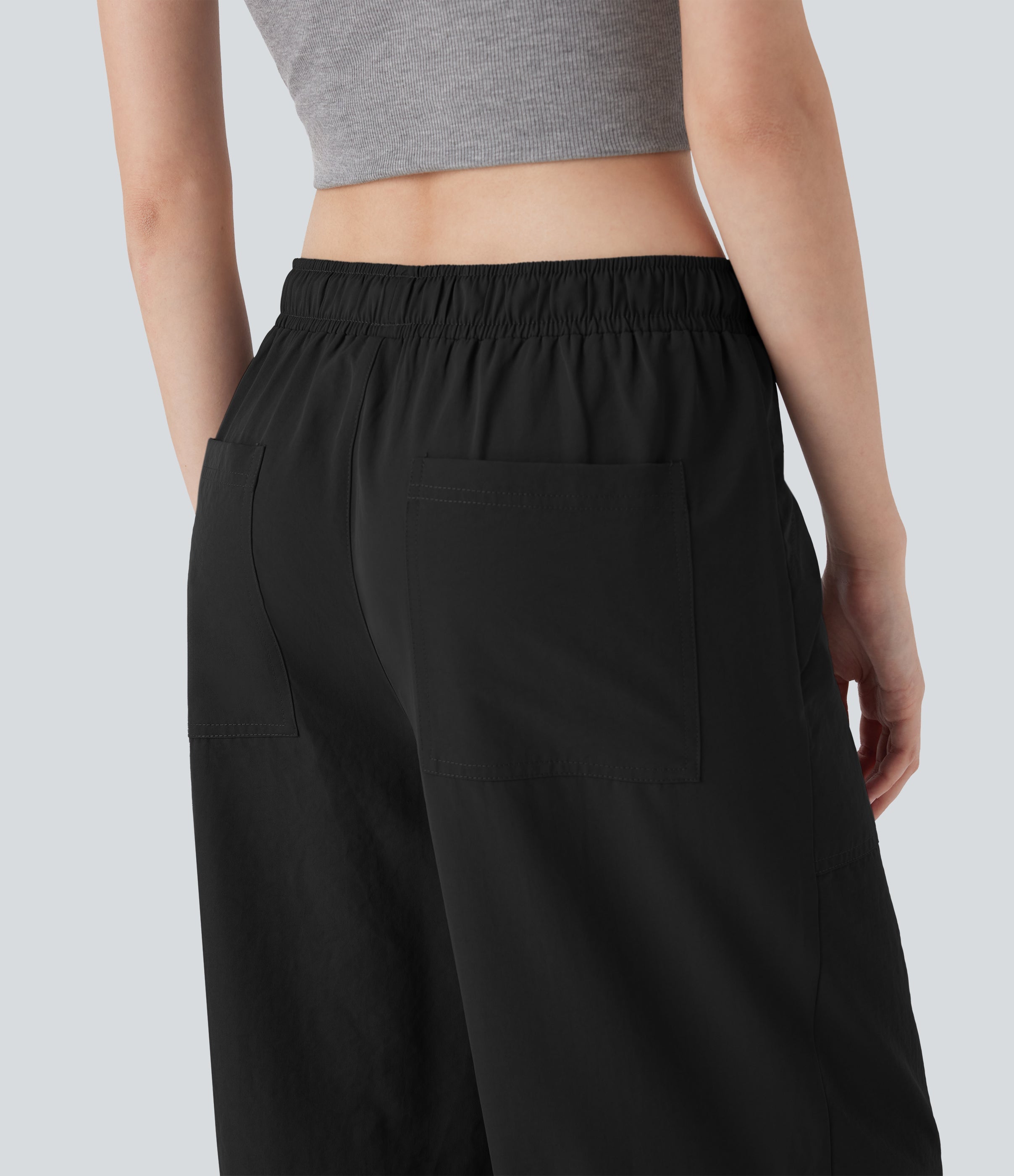 Mid Rise Belted Wide Leg Hiking Cargo Pants with Pockets