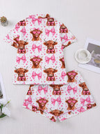 Women's Sleepwear Set, Pajama Set, Pjs, Short Sleeve Button-Up Top & Elastic Shorts