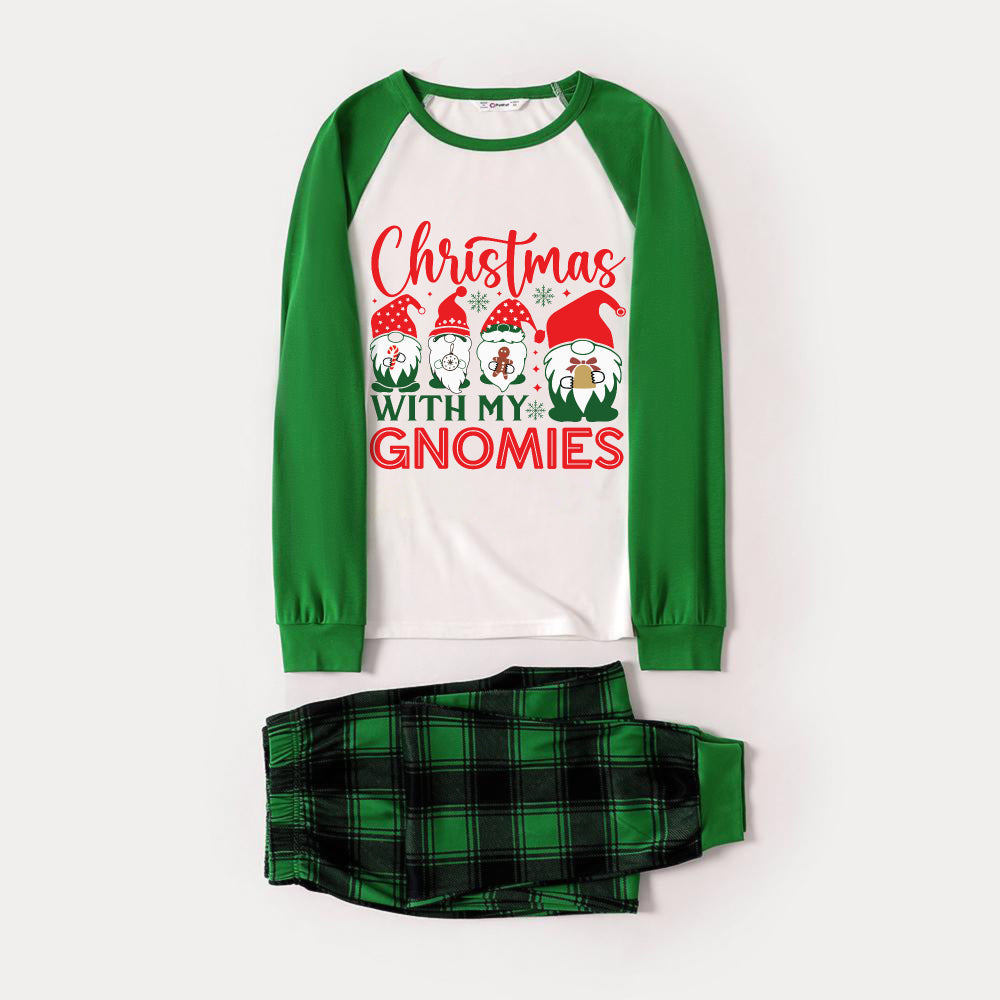 Green Raglan Top Green Plaid Christmas Pajamas Set With Cute Gnomes and  “Christmas WITH MY GNOMIES” Print
