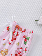 Women's Casual Cute Strawberry Print 3 Piece Pajama Set