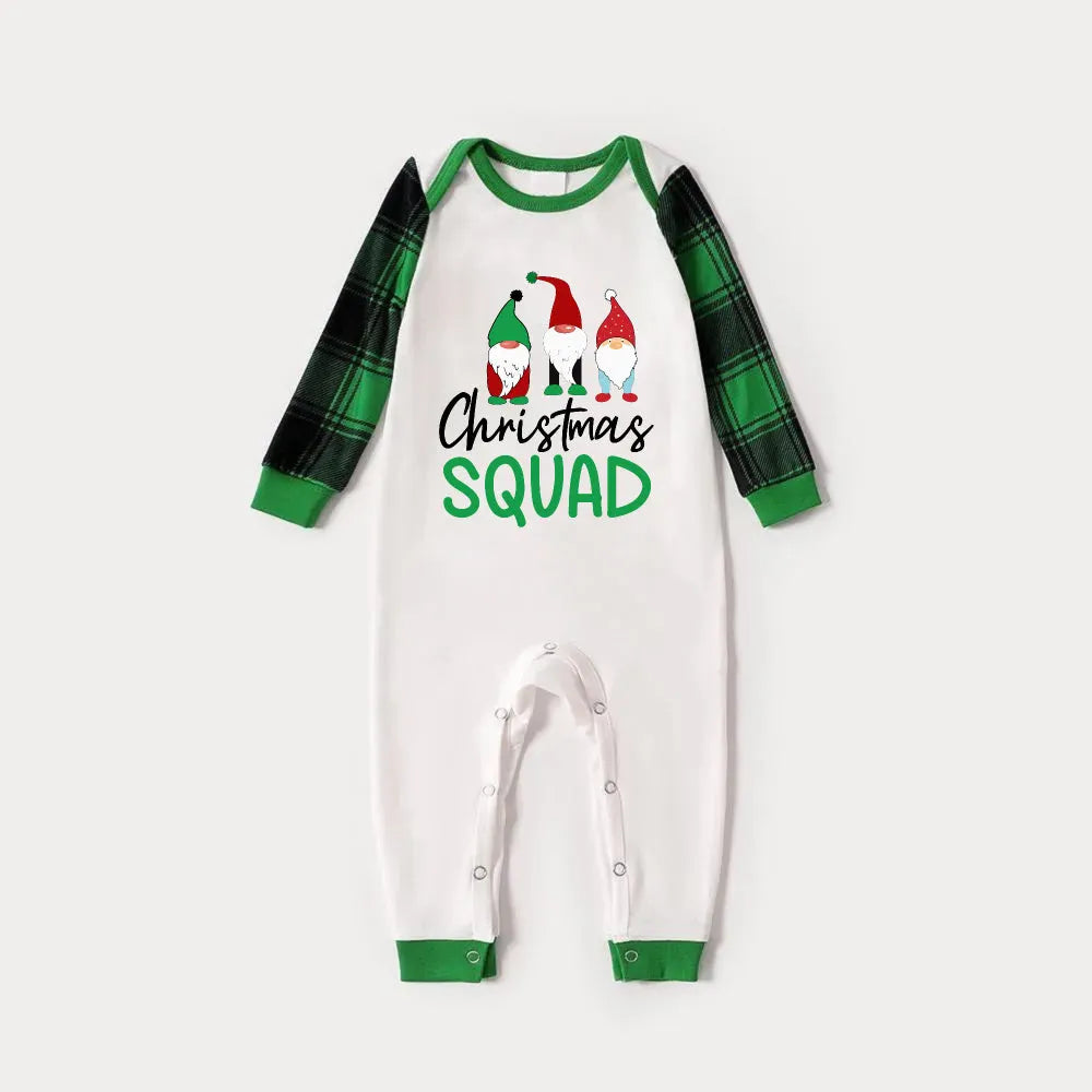 Green Raglan Top Green Plaid Christmas Pajamas Set With Gnomes and  “Christmas SQUAD” Print