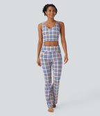 V Neck Plaid Cool Touch Cropped Yoga Tank Top