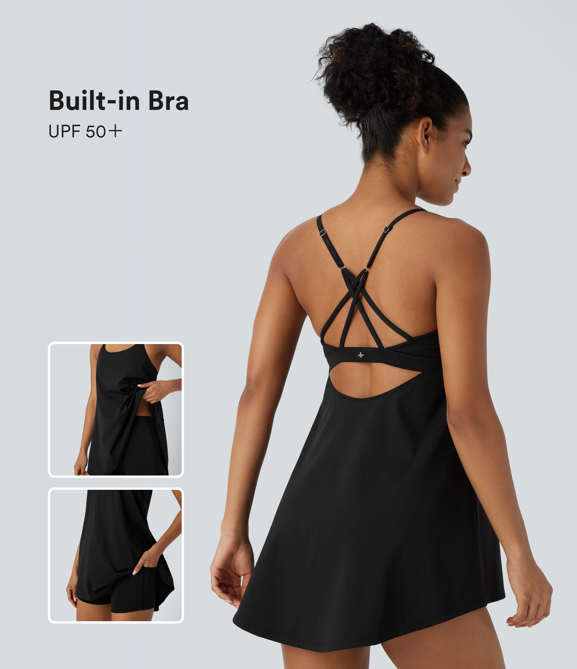 SoftlyZeroTM Airy 2-Piece Mini Cool Touch Yoga Active Slip Dress with Pockets-UPF50+