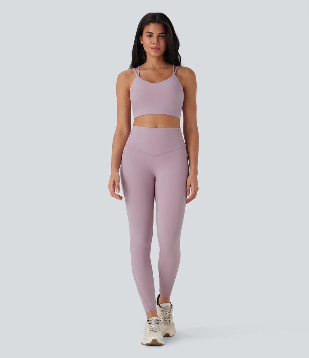 UltraSculptTM Cool Quick Dry SoCinched High Waisted Tummy Control Cut Out Yoga Leggings with Pockets-UPF50+