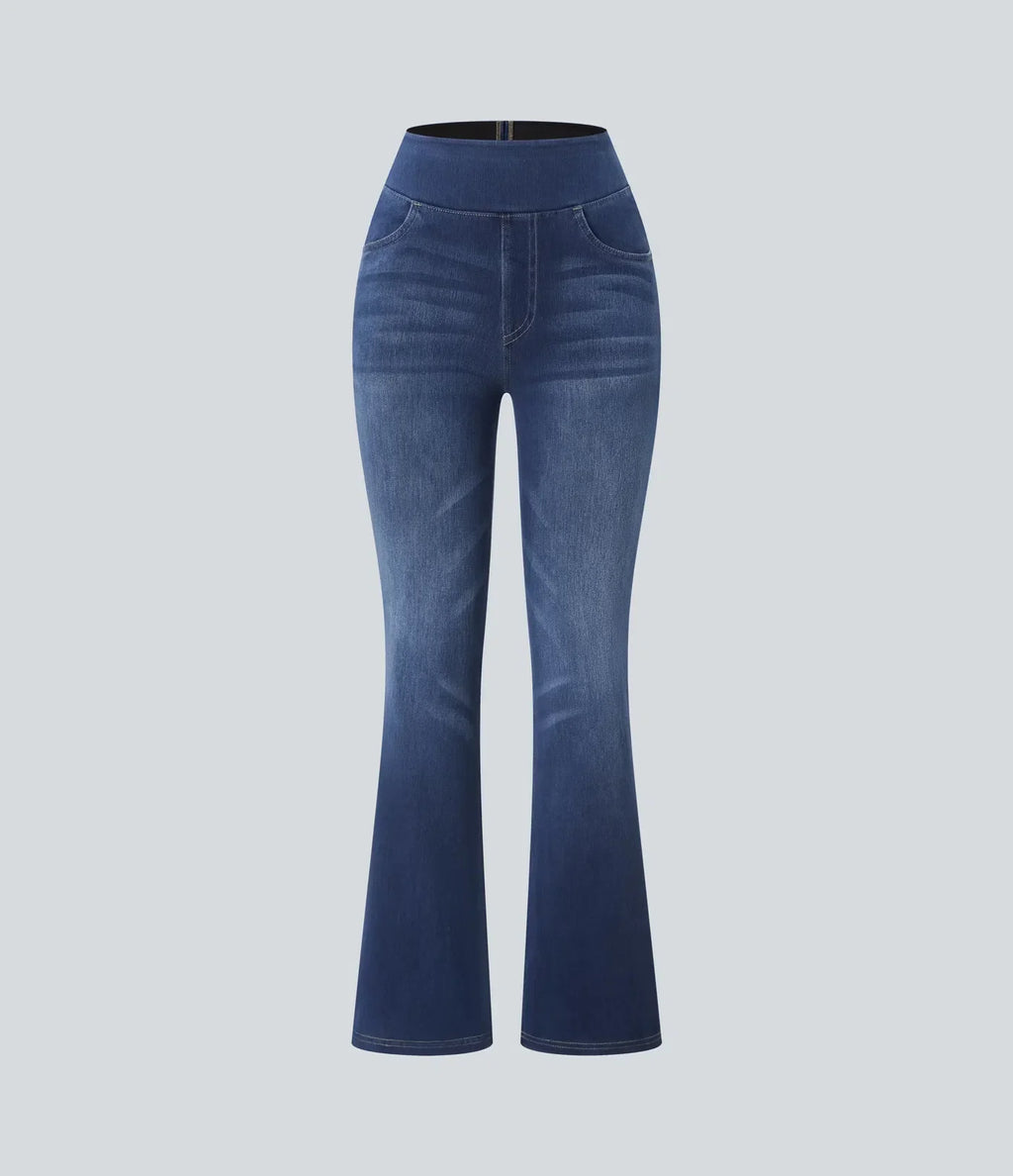 2026🔥FlexTM High Waisted Multiple Pockets Washed Stretchy Knit Casual Bootcut Jeans