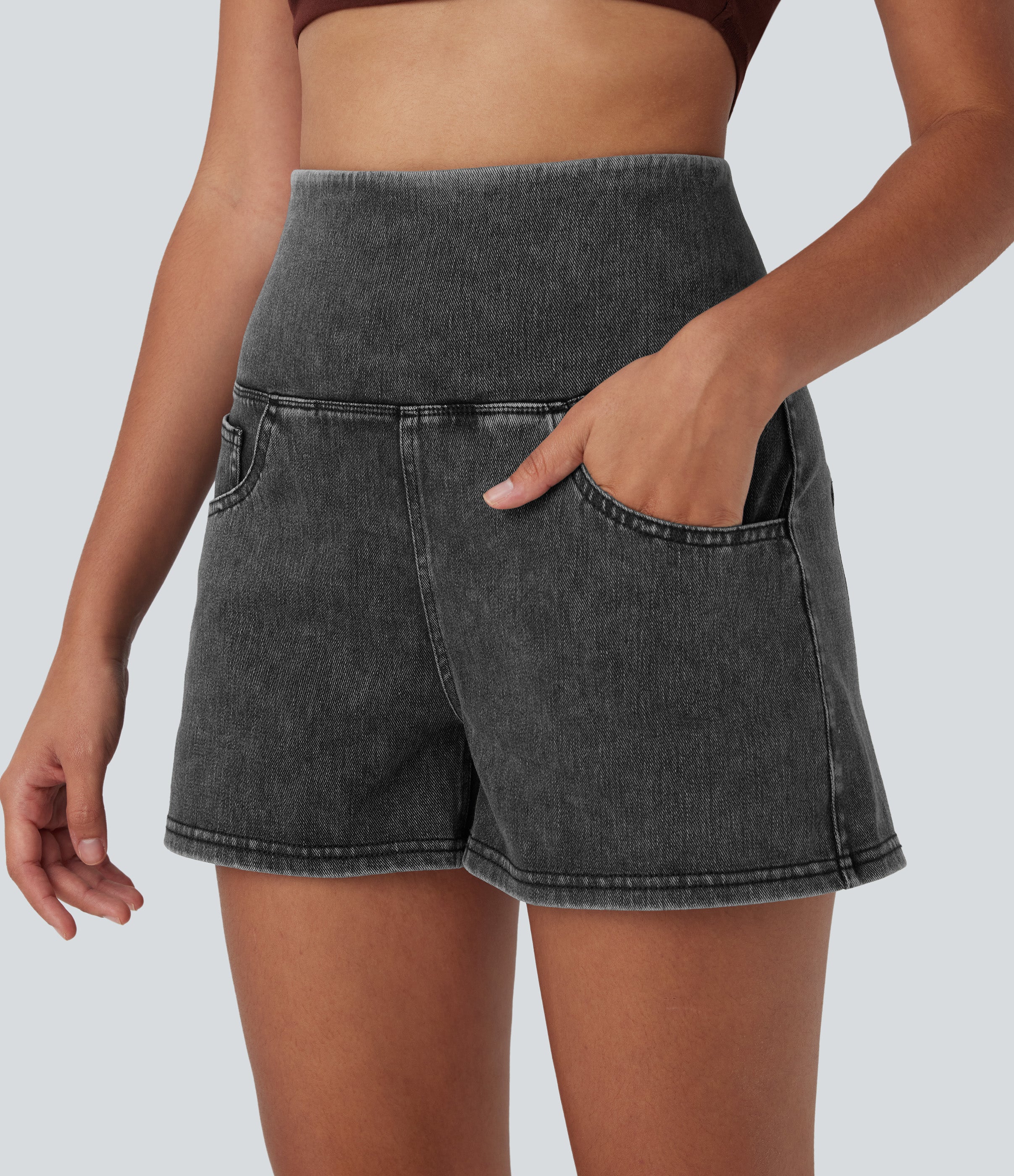 FlexTM SoCinched High Waisted Tummy Control Denim Casual Shorts 3'' with Pockets
