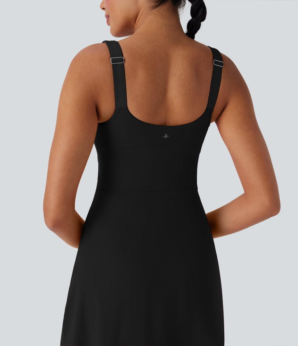 SoftlyZeroTM Plush Push-Up Molded Cups Zipper 2-in-1 Yoga Active Dress with Pockets-Easy Peezy