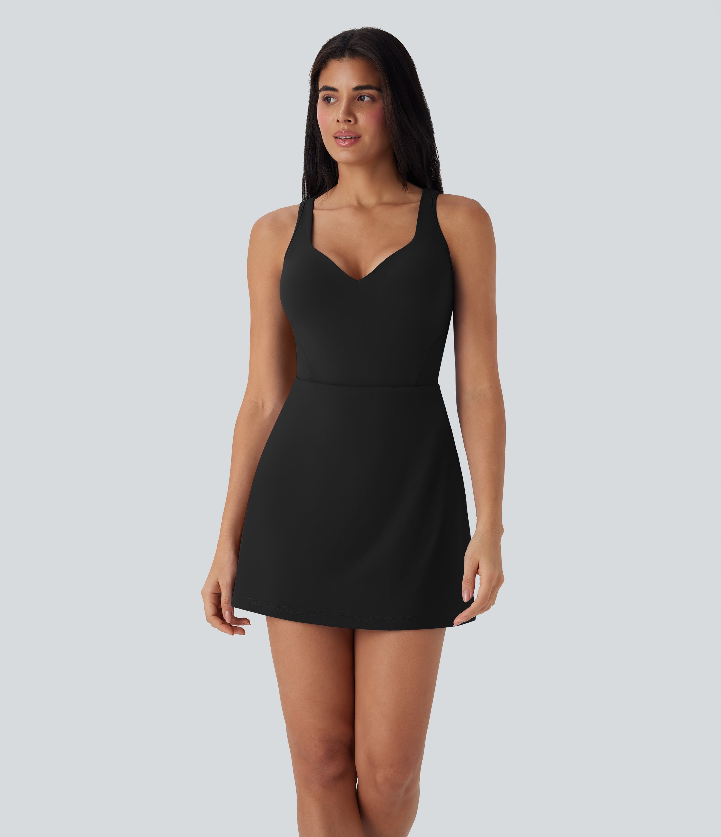 SoftlyZeroTM Plush Push-Up Molded Cups 2-in-1 Yoga Active Dress with Pockets-Easy Peezy-D/DD/DDD/F Cups