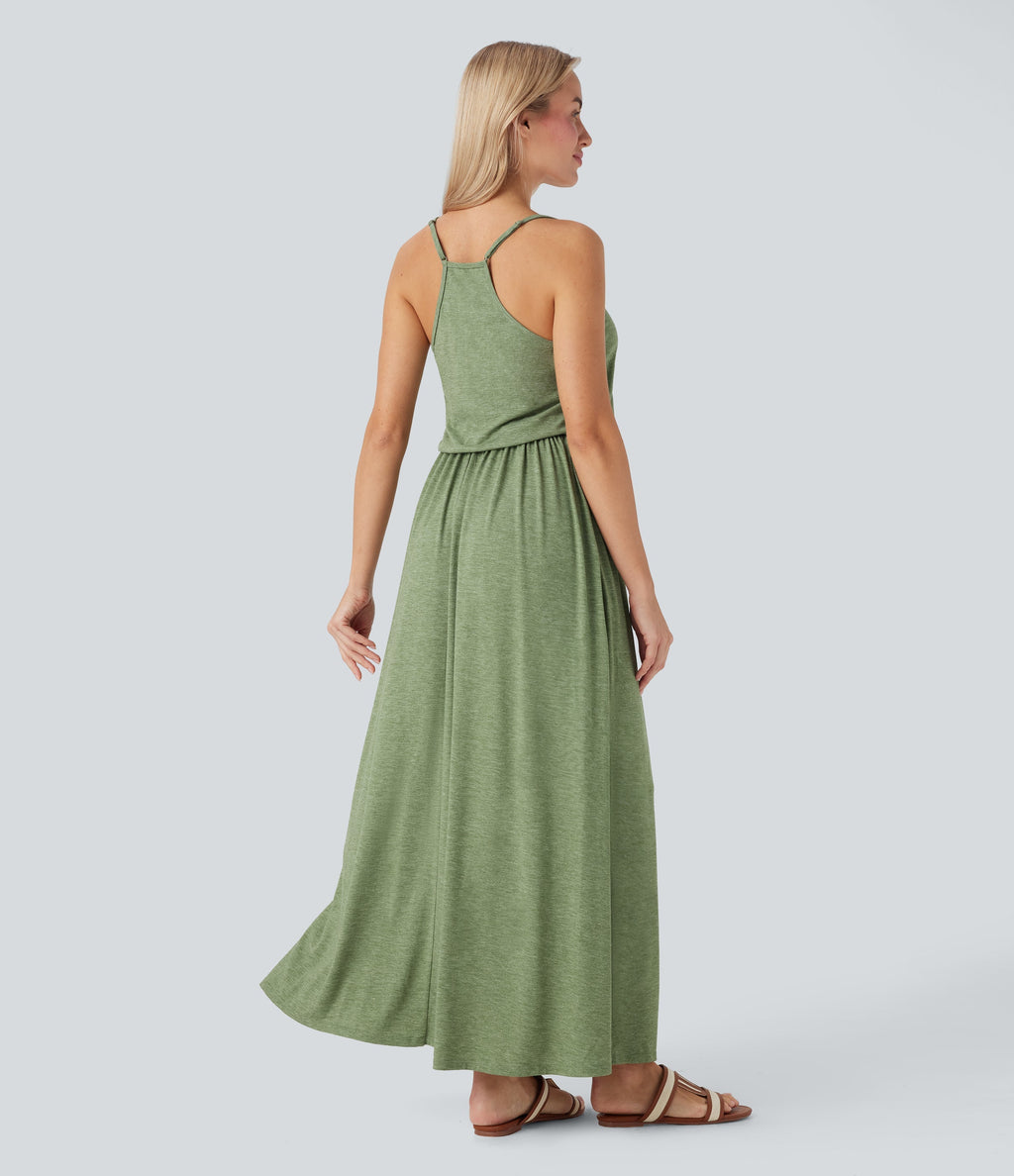 Maxi Flowy Slip Dress with Pockets