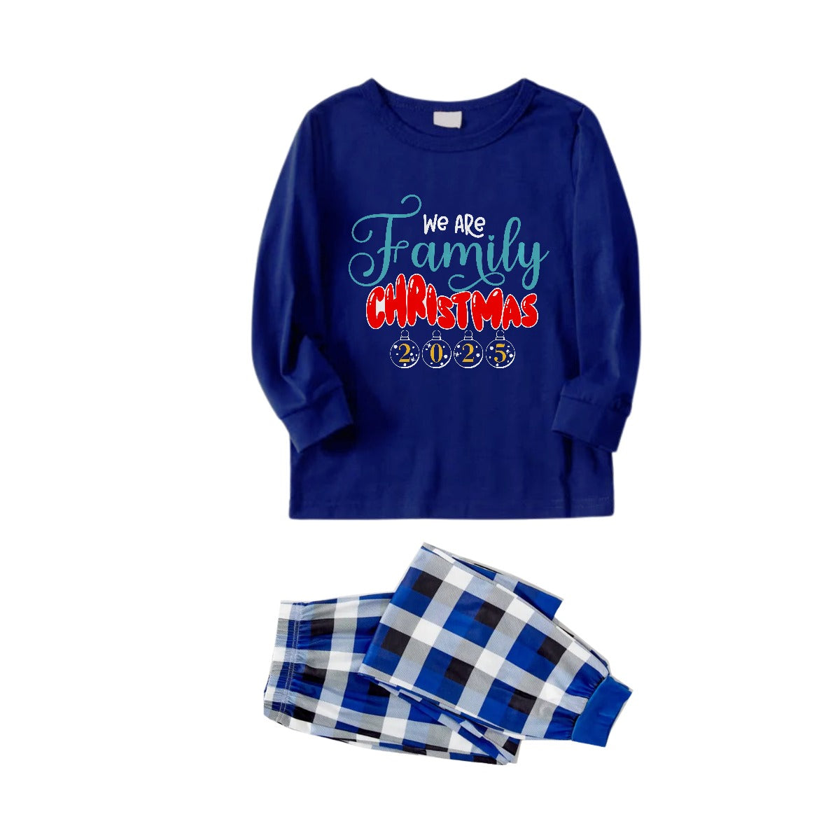 Christmas Family Matching Pajamas-Navy & White Plaid Pjs Set with "We Are Family Christmas 2025" Print