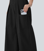 Mid Rise Wide Leg Work Pants with Pockets