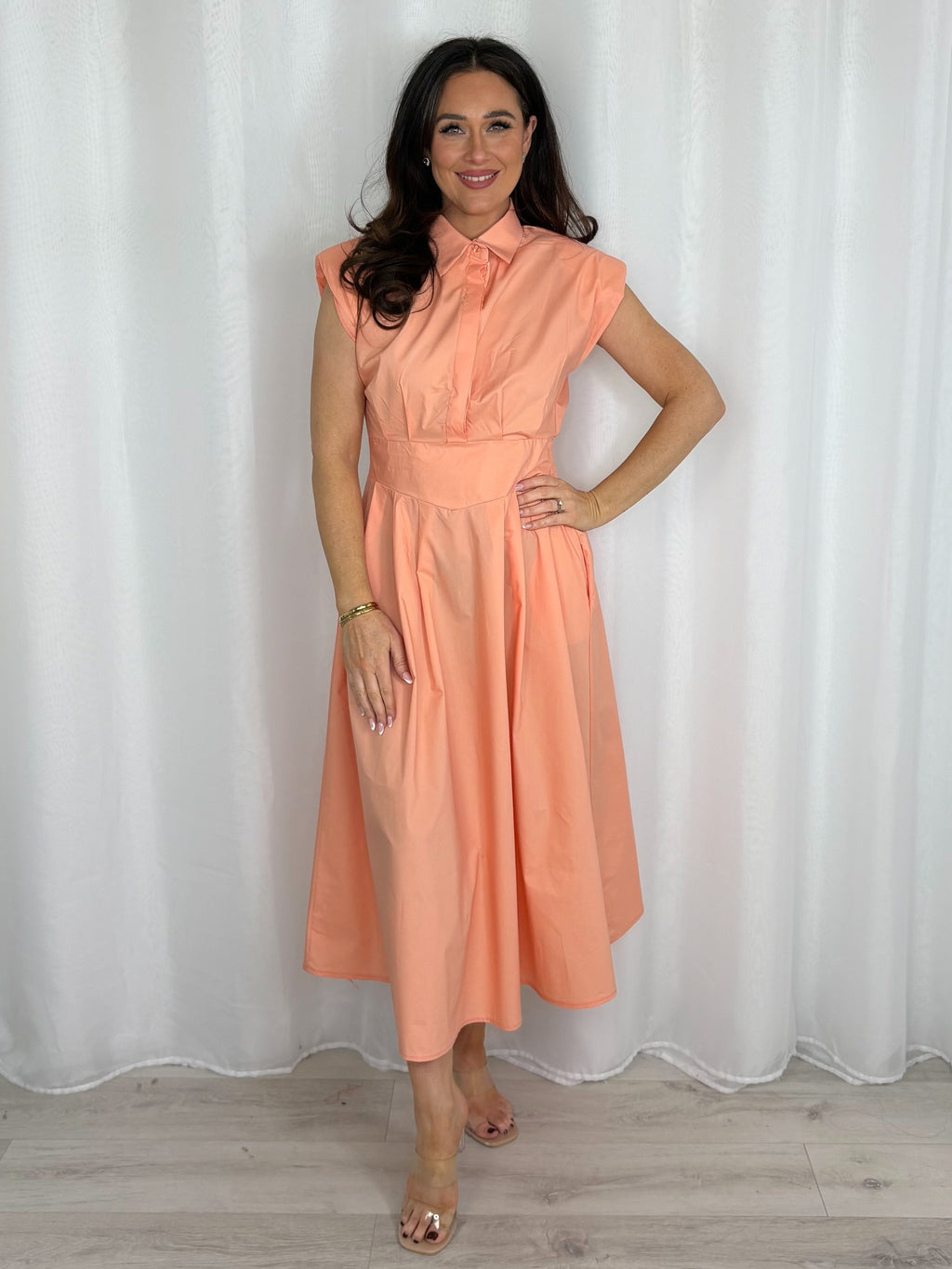 Shoulder Pad Cap Sleeve Midi Dress (7 Colours)