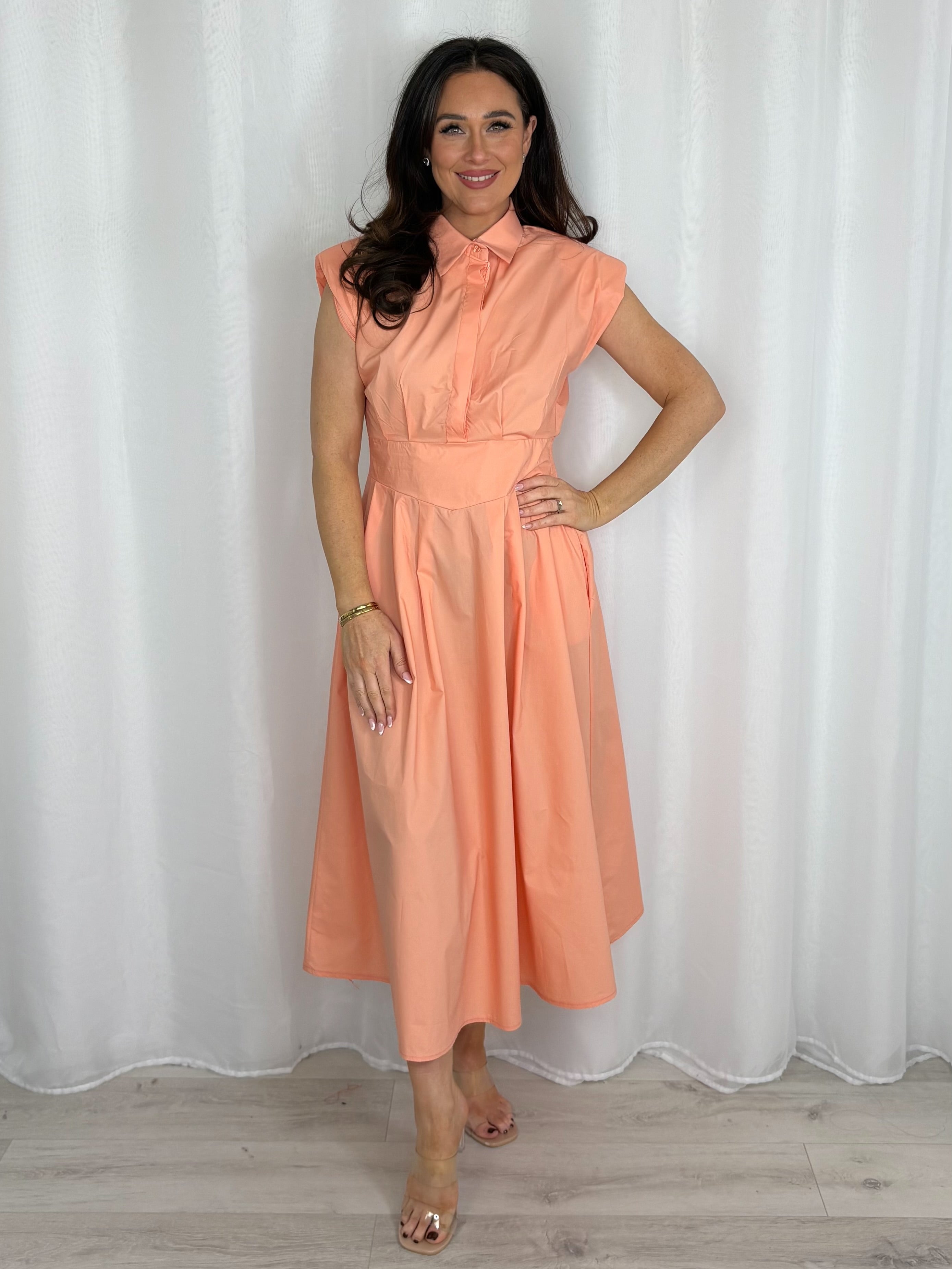 Shoulder Pad Cap Sleeve Midi Dress (7 Colours)