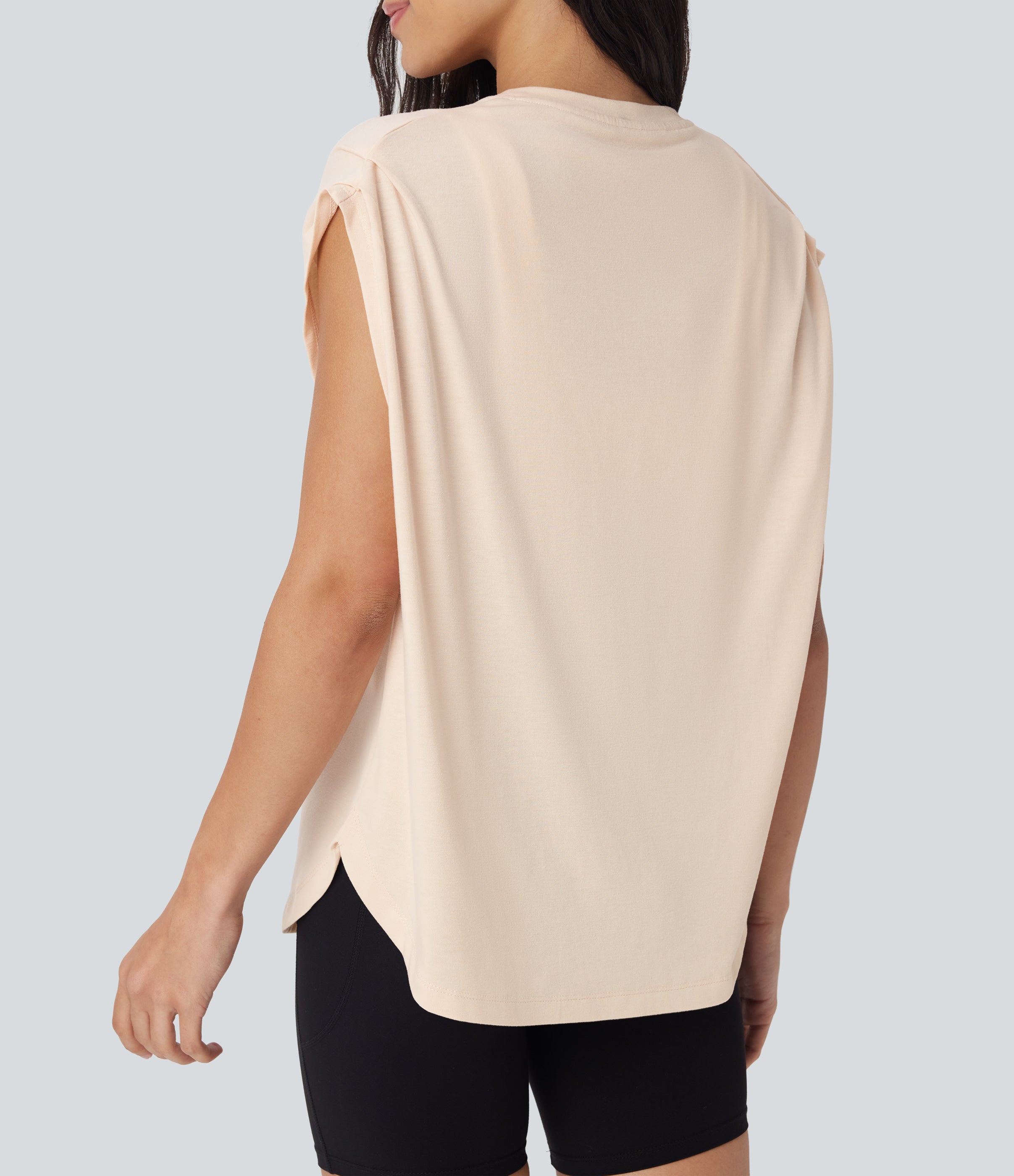 Dropped Shoulder Curved Hem Yoga Sports Top