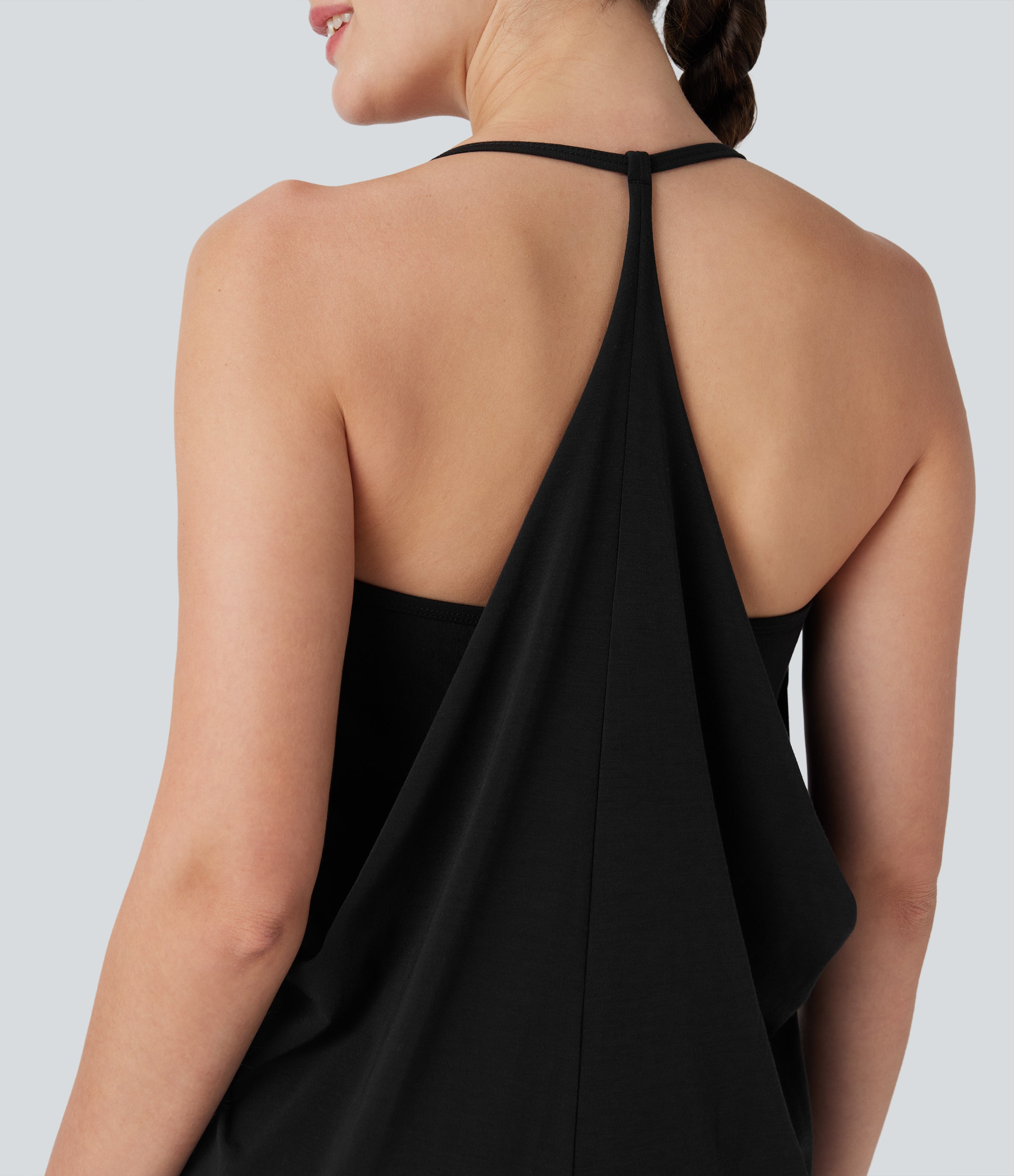 SoftlyZeroTM Airy Halter Draped Cool Touch Yoga Sports Top-D/DD/DDD/F Cups-UPF50+
