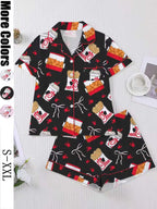 Women's Snack Chicken Bow Print Pajama Set