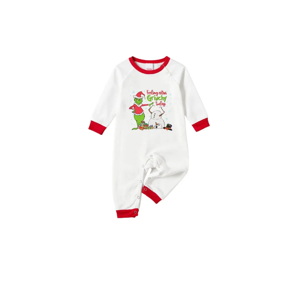 Family Christmas White Pajamas Set With Funny Pattern Print