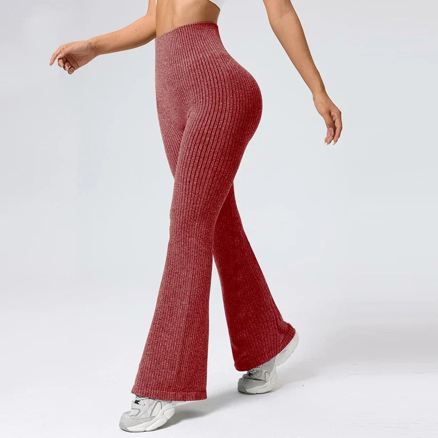 Breathable Flared Trousers Yoga-to-Street Chic Athleisure Fitness Pants Trendy Women's High-Waisted Yoga Gym Wear 4-Way Stretch