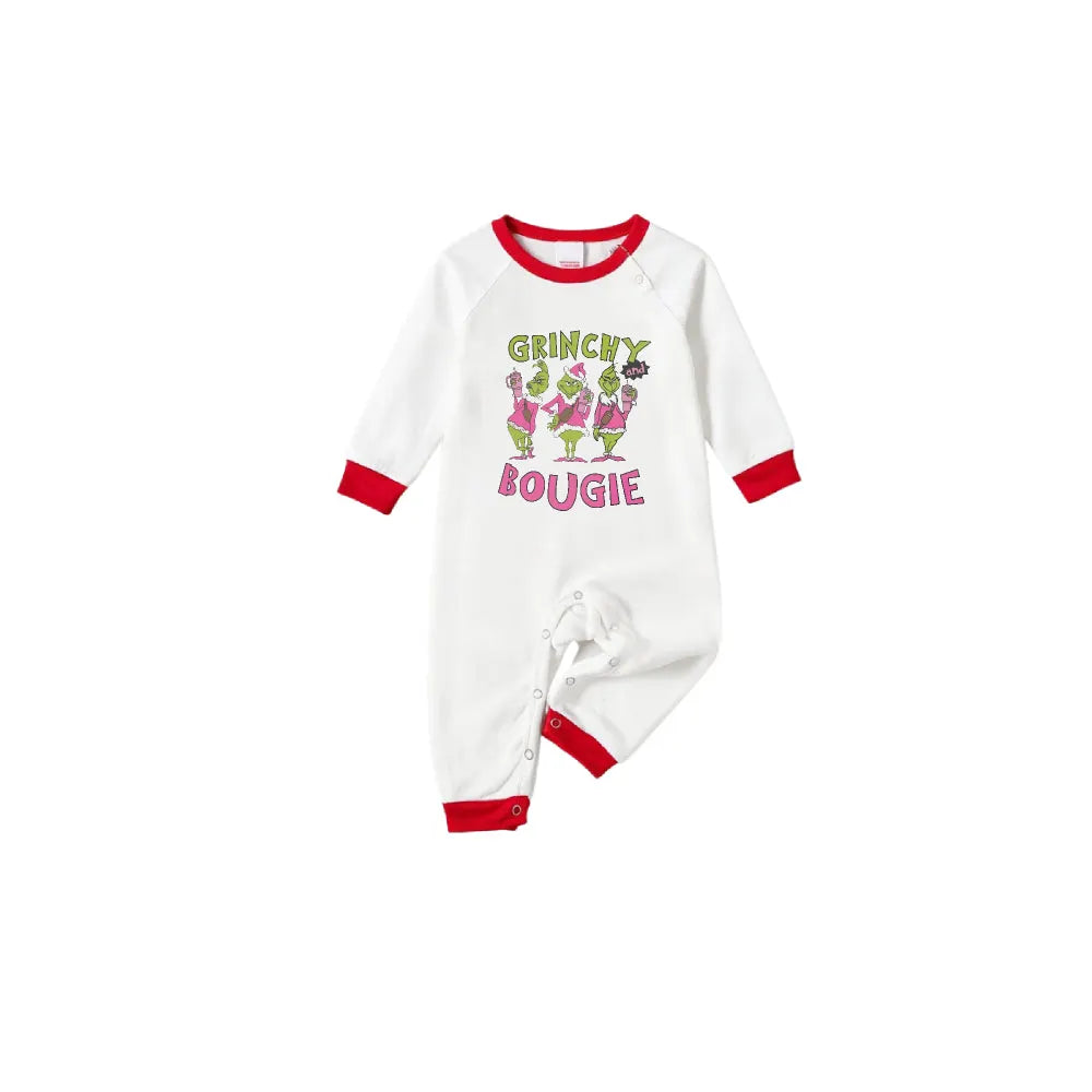 Family Christmas White Pajamas Set With Classic Xmas Pattern Print