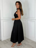 Riviera - Lace Tie-Shoulder Midi Dress (Black)