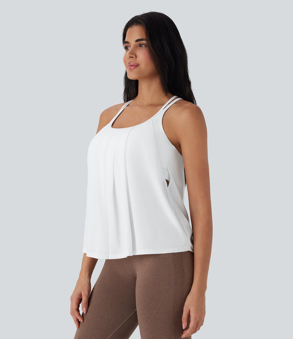 Double Straps Pleated Quick Dry Yoga Cami Top-D/DD/DDD/F Cups