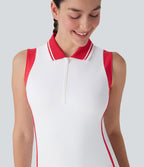SoftlyZeroTM Airy Color Block Polo Zip Sleeveless Bodycon Cool Touch Mini Casual Dress-UPF50+