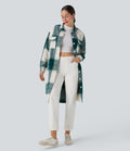 Plaid Curved Hem Longline Casual Jacket with Pockets