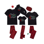 Jesus is the Reason Family Pajamas Set - Black Top Red Pants Red Plaid Sleeves Cross and Snowflake Print