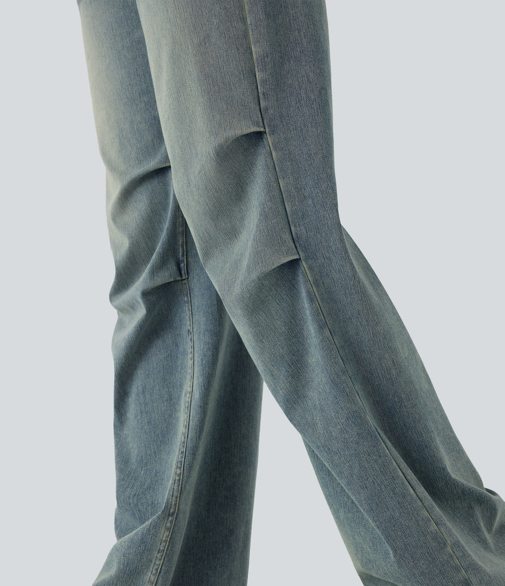 FlexTM Low Rise Adjustable Drawcord Stretchy Knit Casual Parachute Jeans with Multiple Pockets