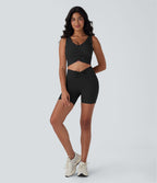 UltraSculptTM High Waisted Drawstring Ruched Yoga Biker Shorts 5'' with Pocket