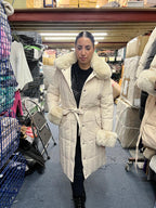 Elexi Beige Faux Fur Detail Padded Coat