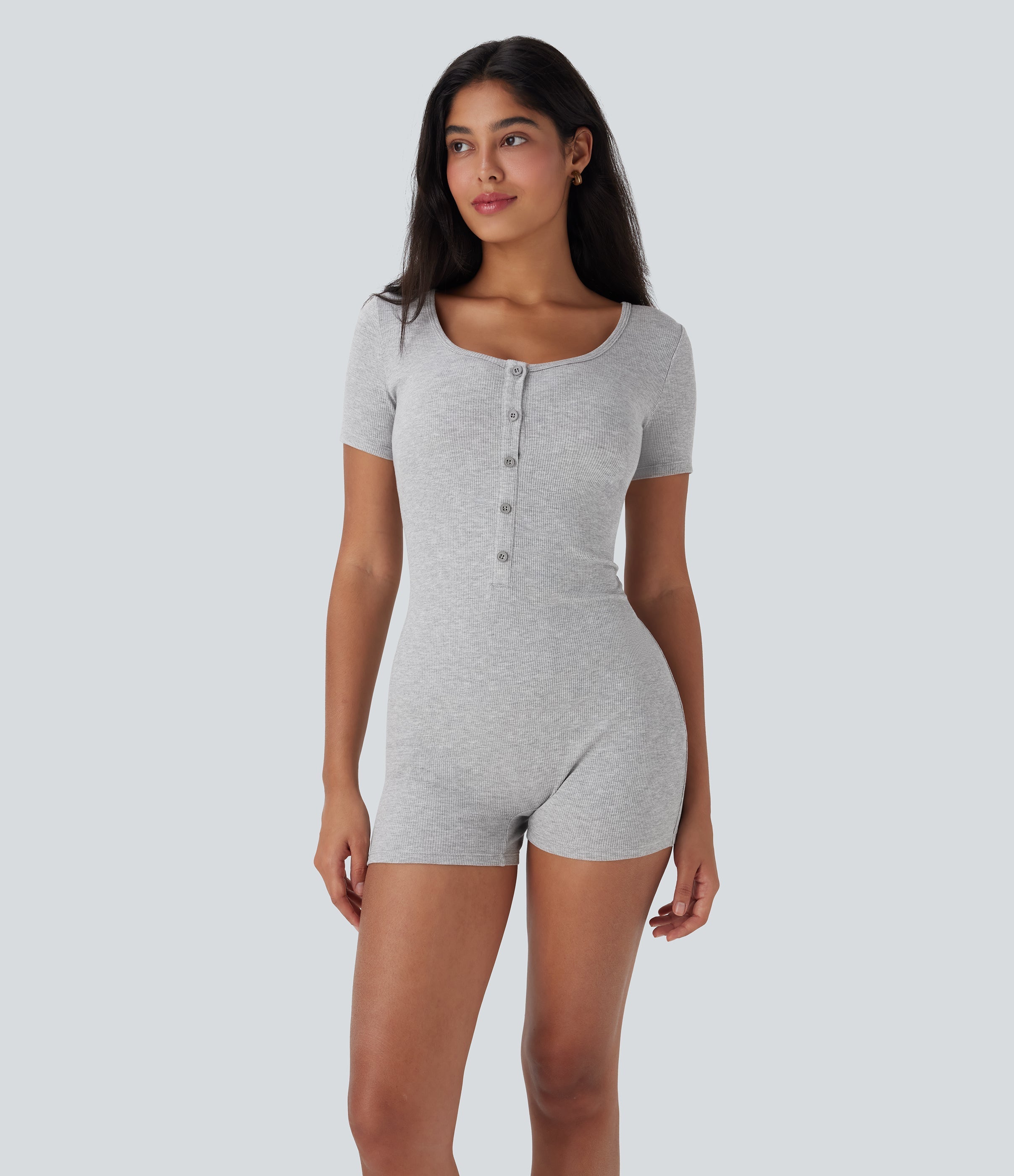Henley Neck Short Sleeve Casual Romper