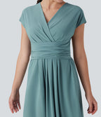 BreezefulTM V Neck Short Sleeve Pocket Tie Back Quick Dry Midi Casual Dress