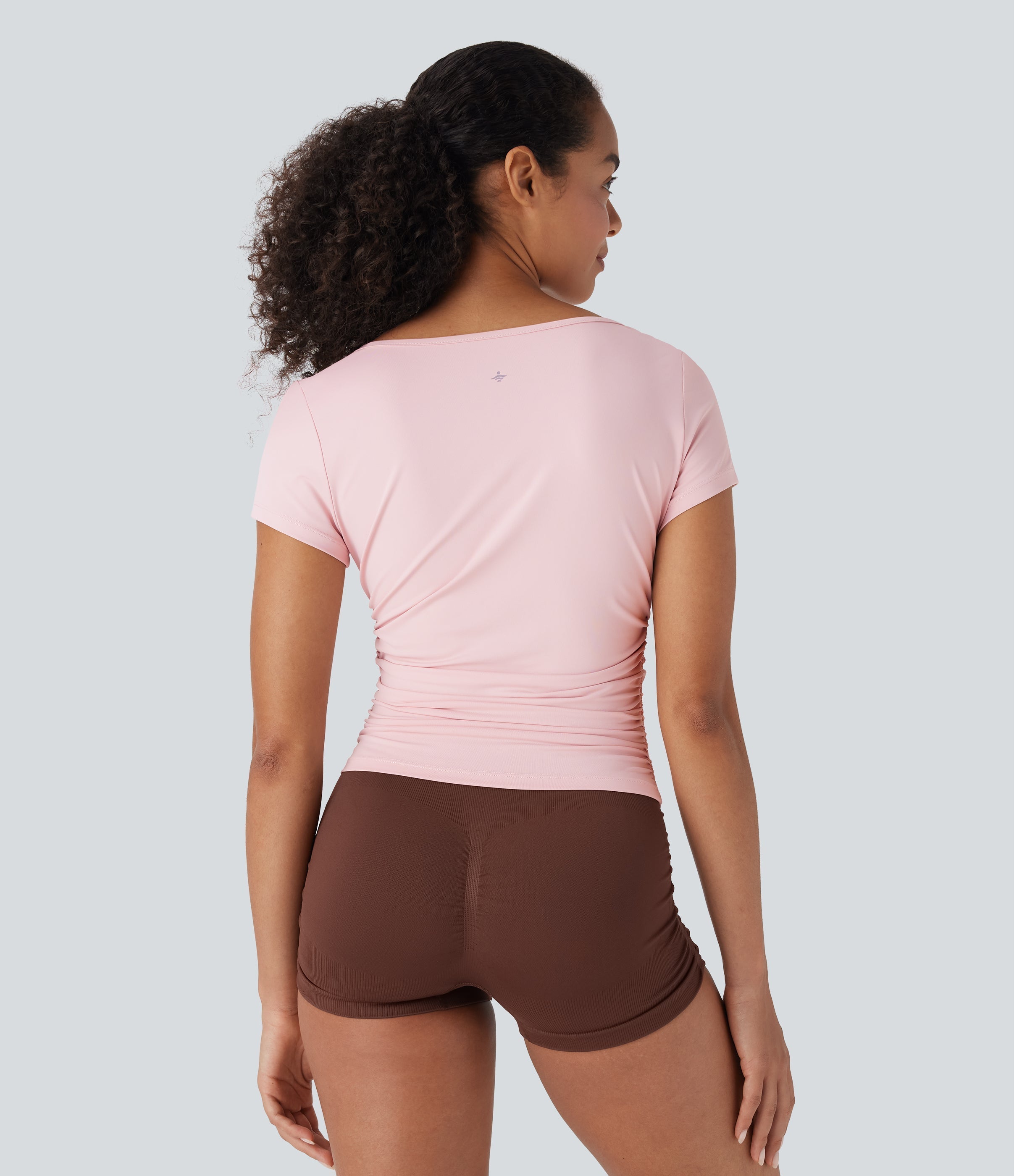 Cowl Neck Short Sleeve Ruched Yoga Top