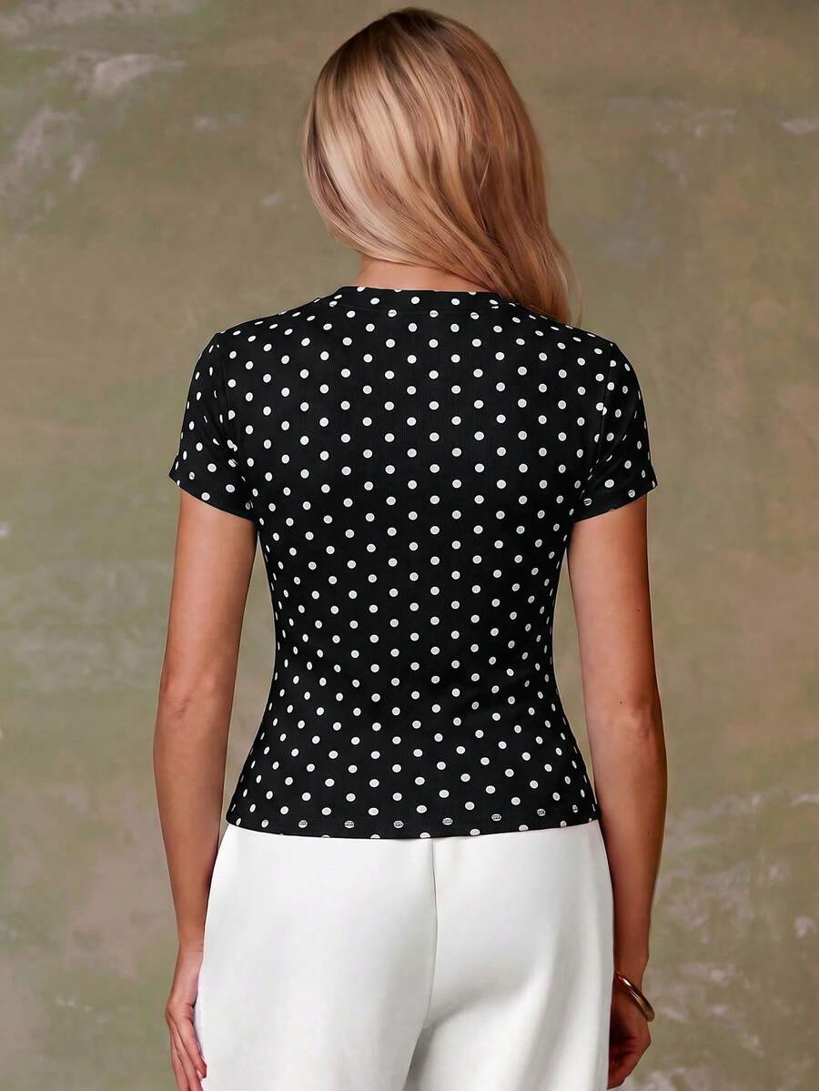 Women's Casual Red Single-Breasted Short Sleeve Fitted Top,Red Top,Christmas, Cute Vacation,Resort Wear,Summer Holiday,Spring,Spring Break,Beach