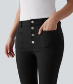 Mid Rise Denim Like Work Pants with Pockets