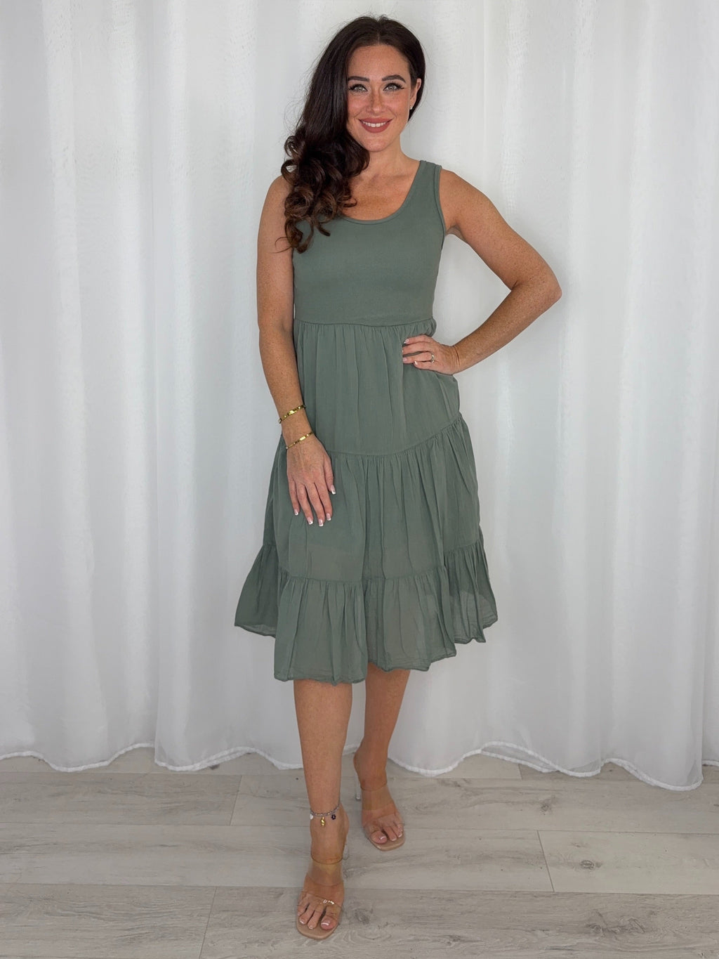 Ribbed Bodice Tiered Midi Dress (6 Colours)