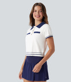 Polo Button Front Short Sleeve Casual Sweater Knit Top