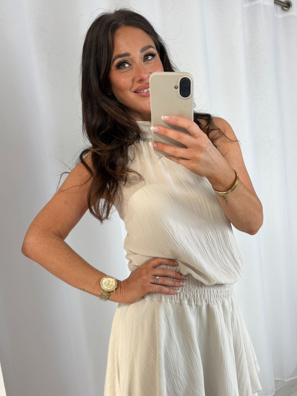 Halter Neck Crinkle/Shimmer Mini Dress (7 Colours)